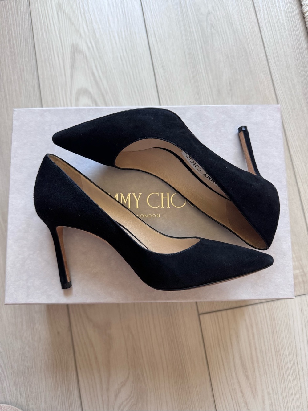 Jimmy Choo Romy 85 Black Suede sz 34.5